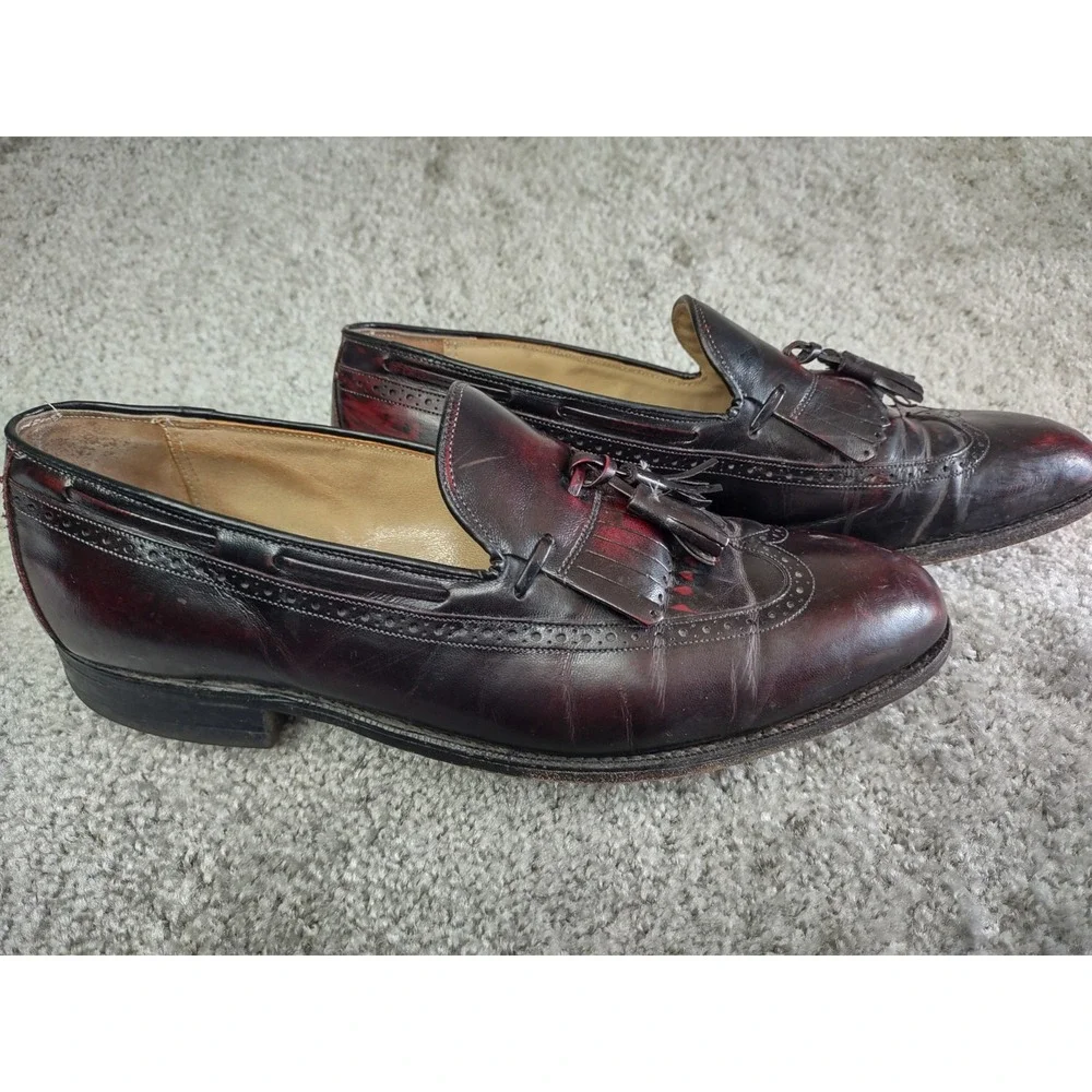 Johnston Murphy Mens Loafer Size 10  Burgundy‎ Wingtip Tassel Kiltie Dress Shoe